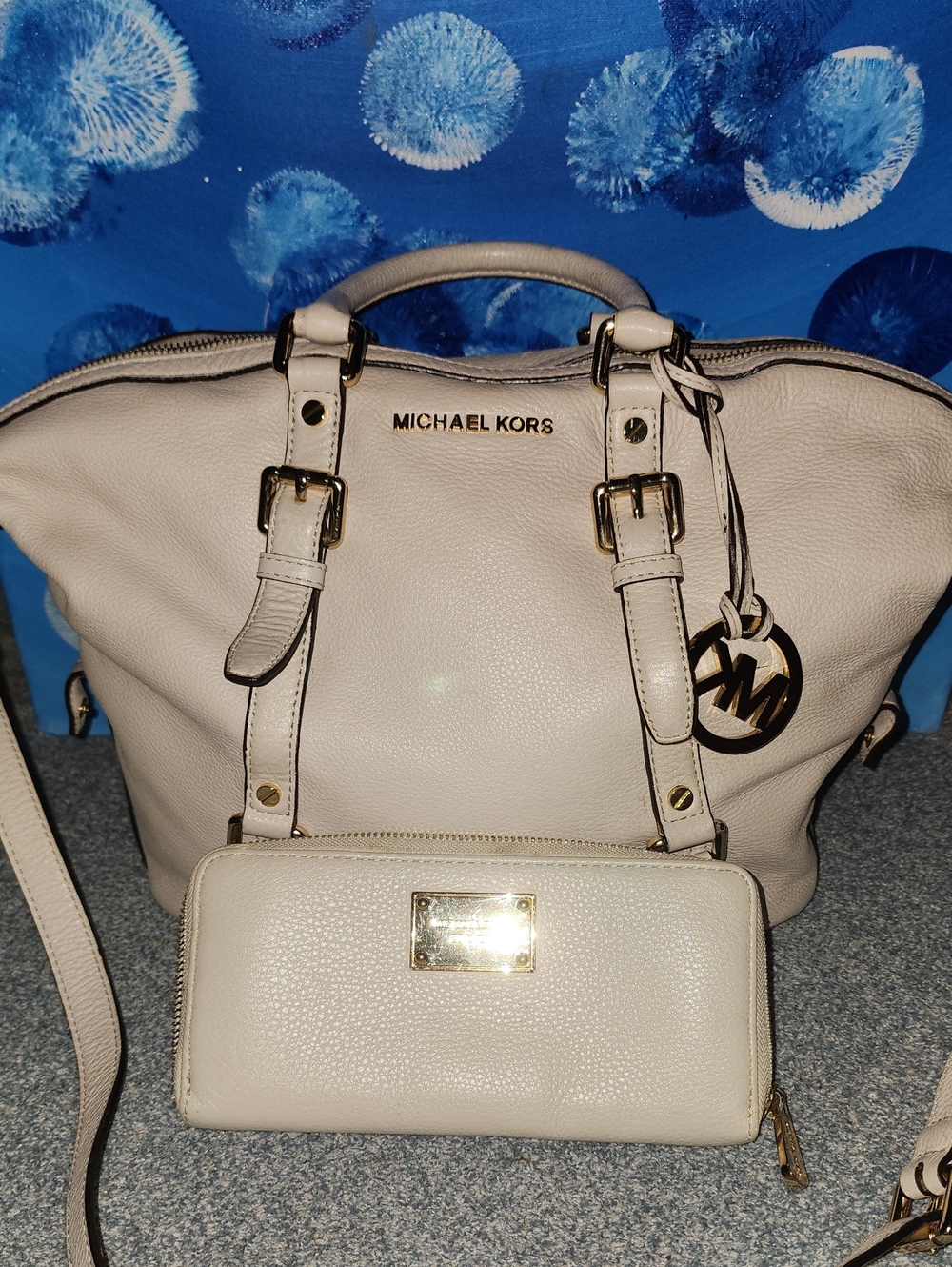 Michael Kors Cream Leather Satchel with Matching Zip-Around Wallet